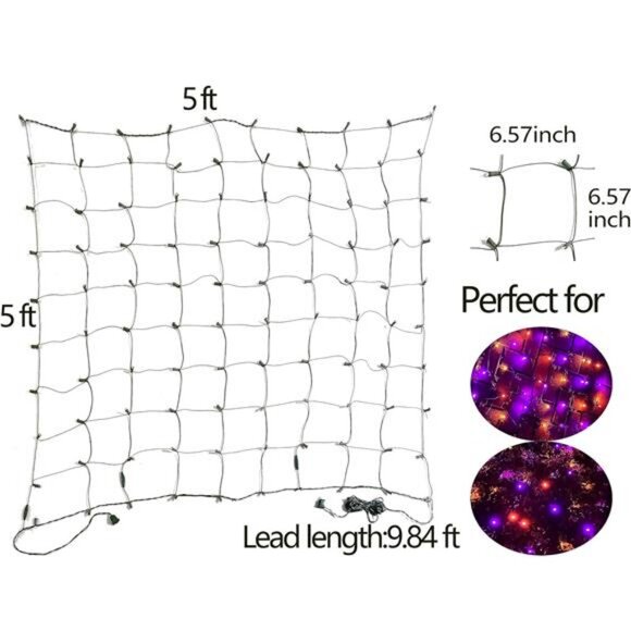 Halloween Lights Outdoor,100LED 5ftx5ft Halloween Net Lights With Connectable - Picture 6 of 8